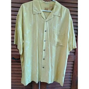 Jos A Bank Shirt Mens Yellow Silk Floral Loop Collar Short Sleeve Casual Size XL